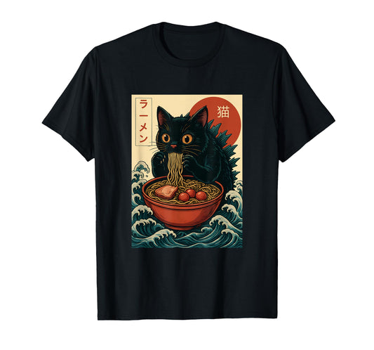 Funny Catzilla Anime Ramen Japanese Cat Gifts Men Women Kids T-Shirt