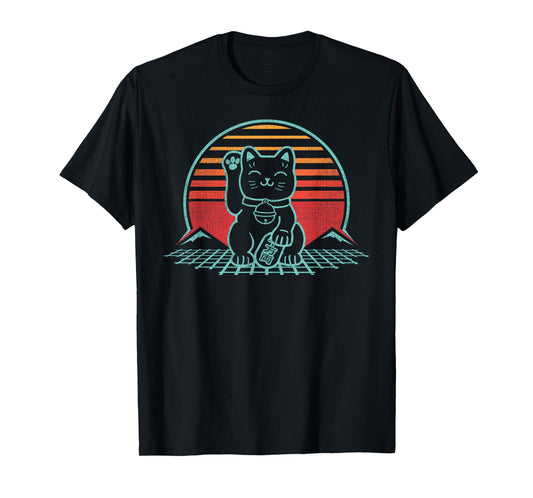 Maneki Neko Japanese Lucky Cat Retro Aesthetic Kawaii T-Shirt Small