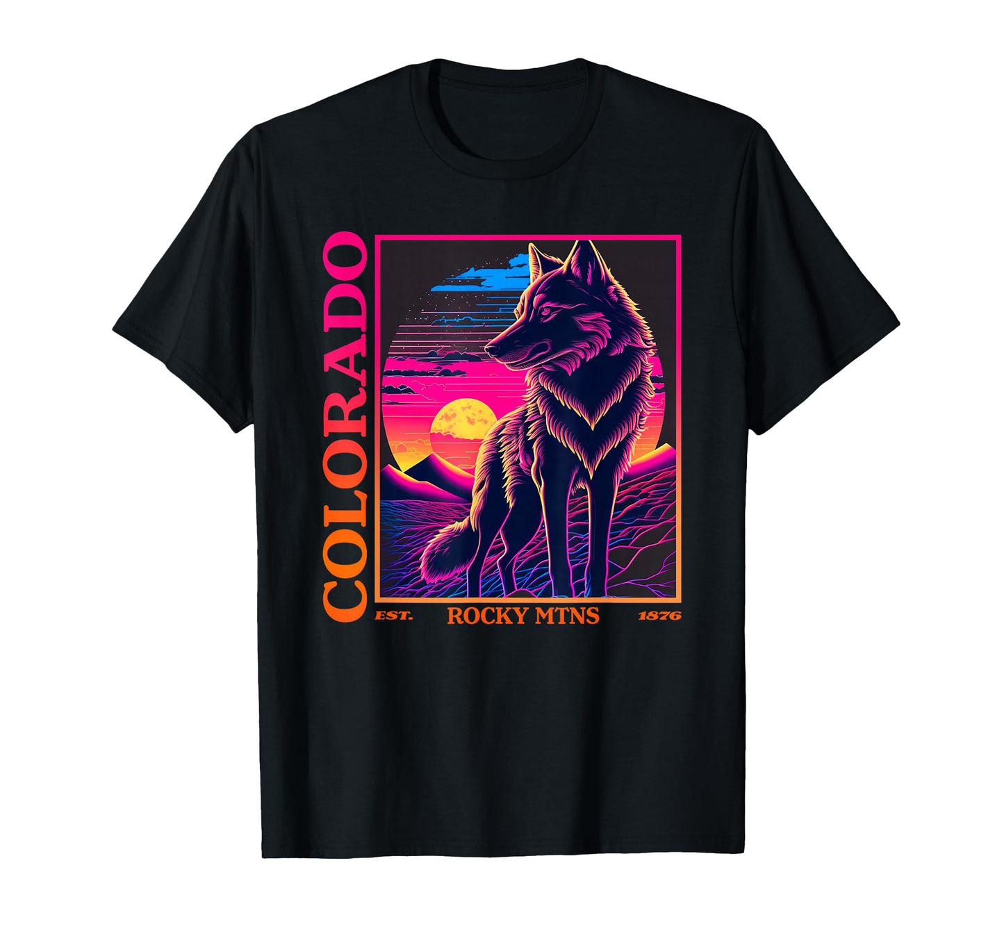 Colorado Mountain Wolf - Wolf, Moon, & Stars Retro T-Shirt