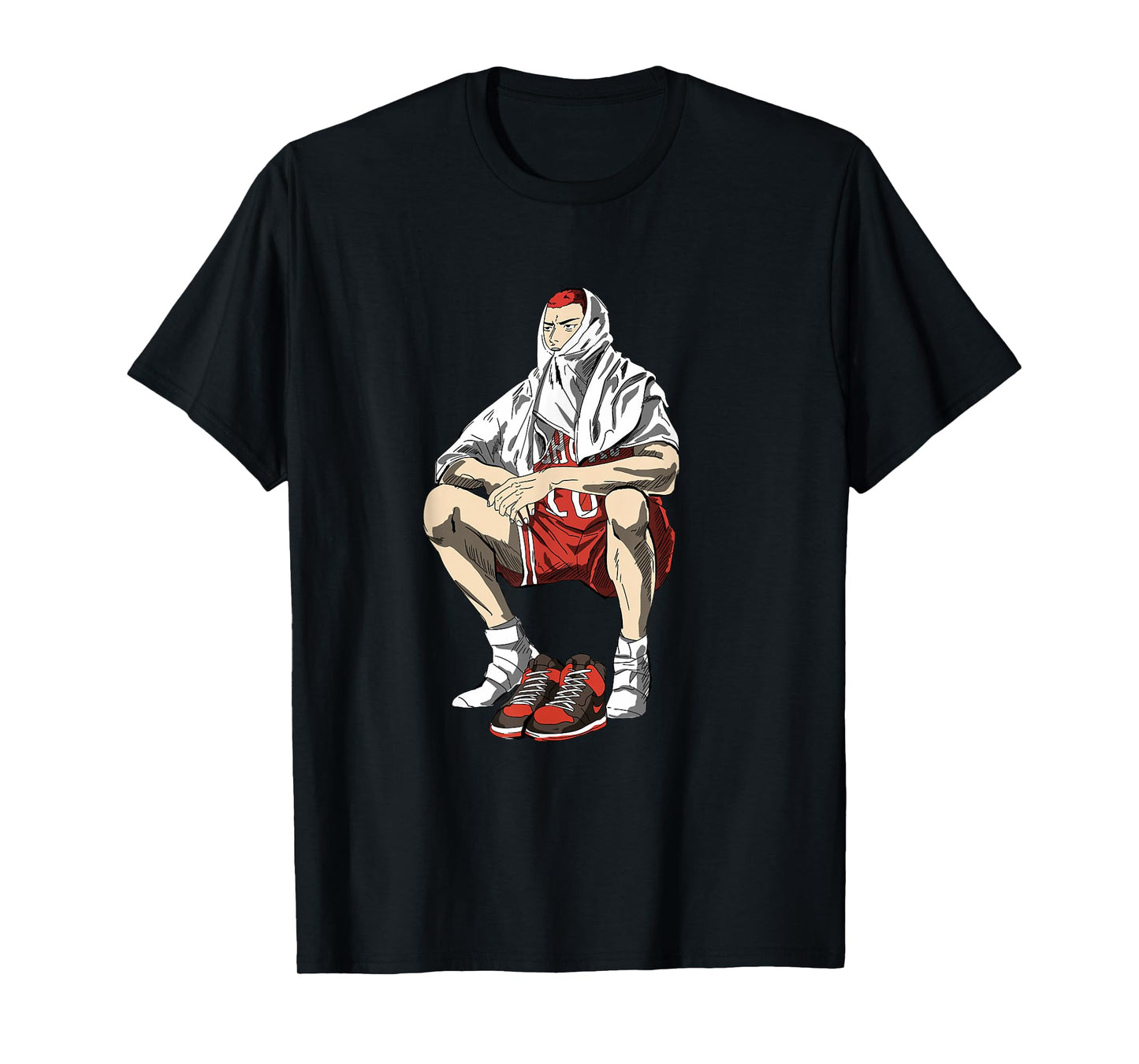 Bokchu Hanamichi Sakuragi Anime Cartoon T-Shirt, Black, Small, Unisex-Adults, Short Sleeve, T-Shirt, Casual, Trendy
