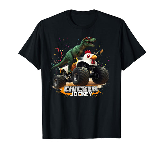Funny Chicken Jockey - Dinosaur Riding Monster Truck T-Shirt
