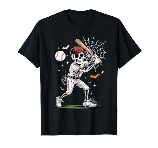 Skeleton Baseball Funny Halloween Costume Men Boy Kid T-Shirt