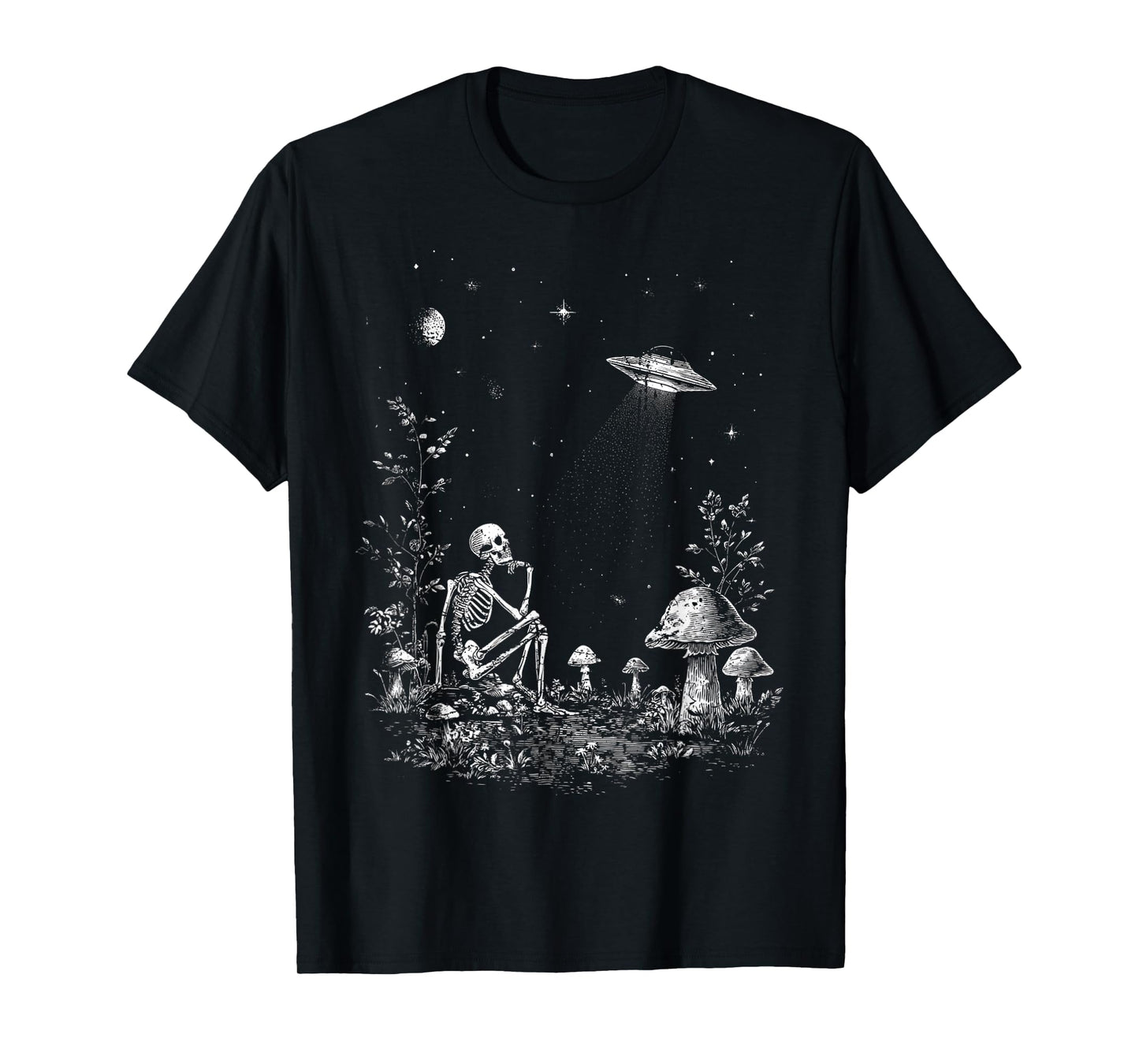 Skeleton UFO Aliens Designer Graphic Novelty T-Shirt