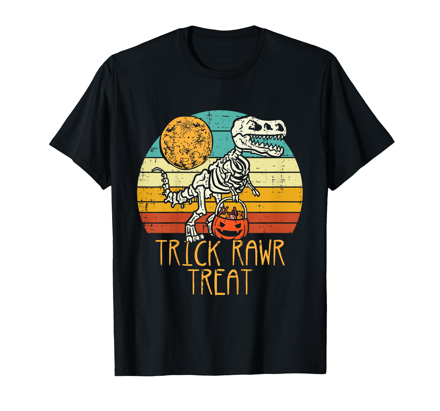 Kids Trick Rawr Treat Skeleton Dino Trex Toddler Boys Halloween T-Shirt