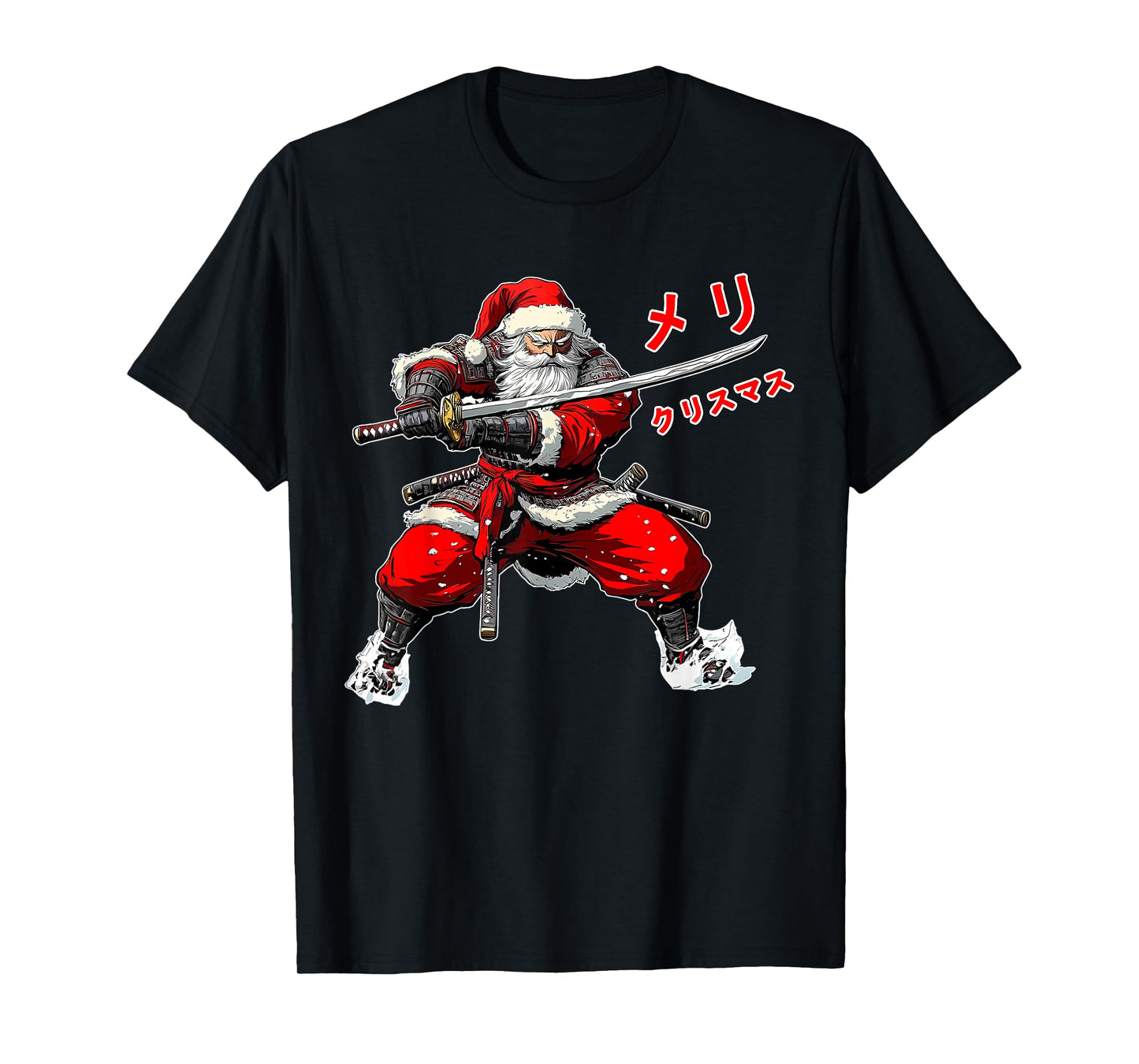Santa Warrior Merry Christmas Anime Manga Japan Writing Xmas T-Shirt