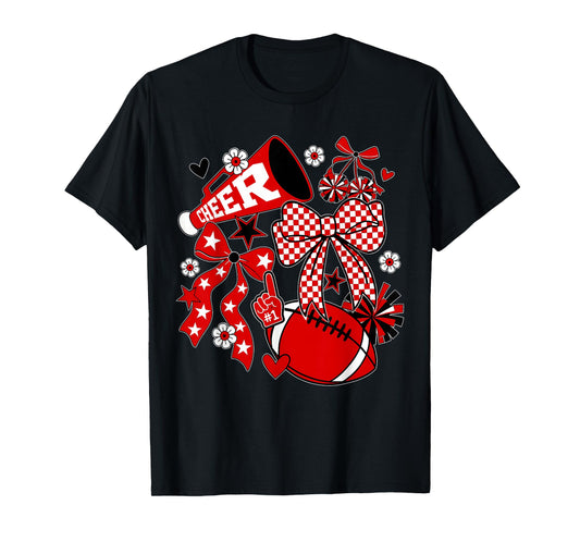 Red Black Cheerleader Game Day Football Cheer Mom Mama T-Shirt