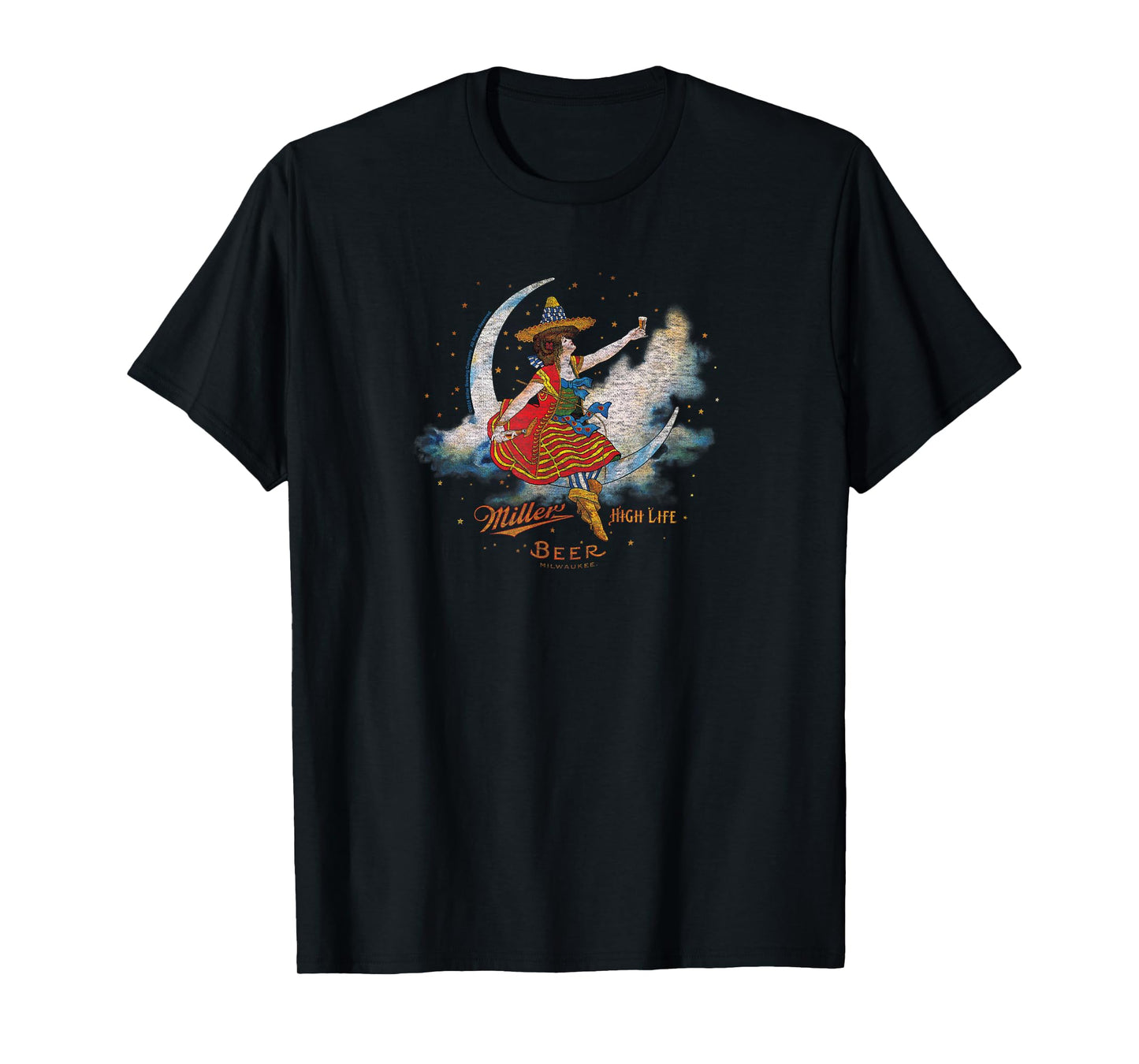 Miller High Life - Celestial Girl in The Moon Milwaukee Beer T-Shirt