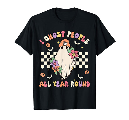 I Ghost People All Year Round Retro Halloween Ghost Floral T-Shirt
