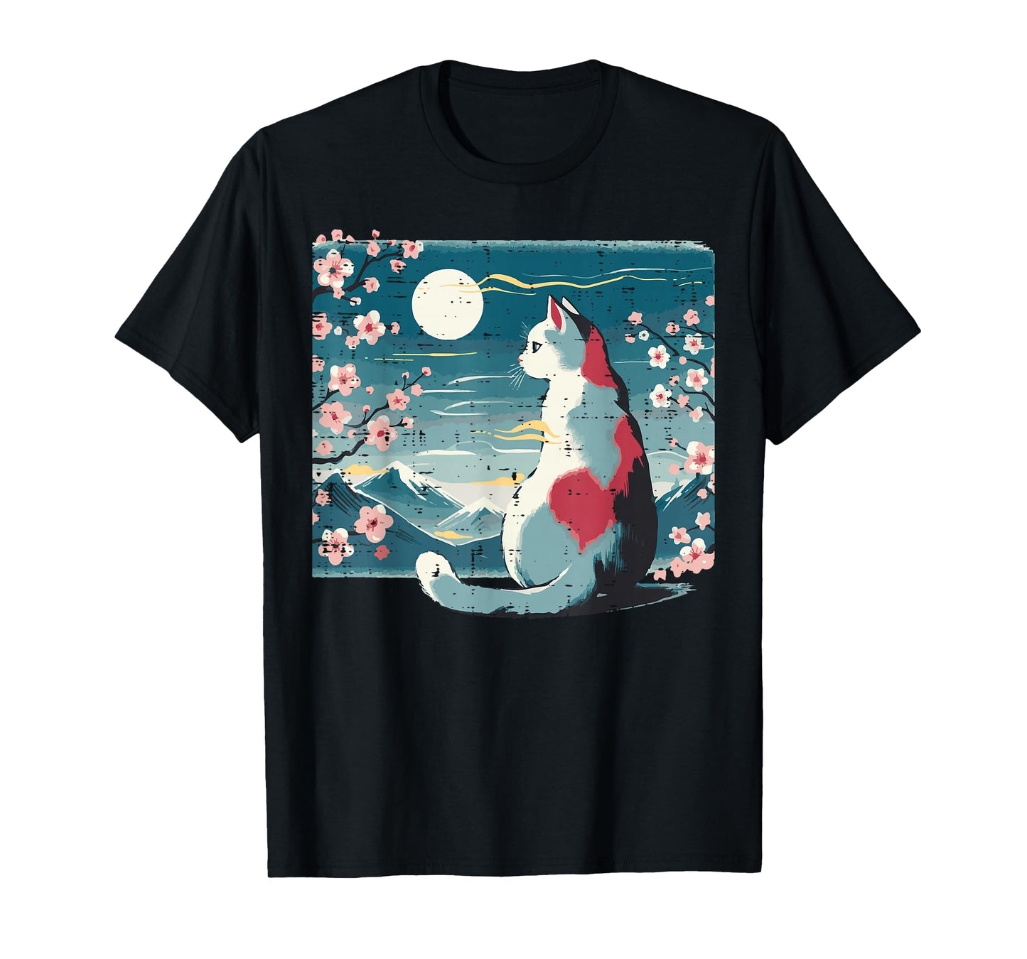 Japanese Cat Mountain Sakura Cherry Blossom Women Girls Kids T-Shirt