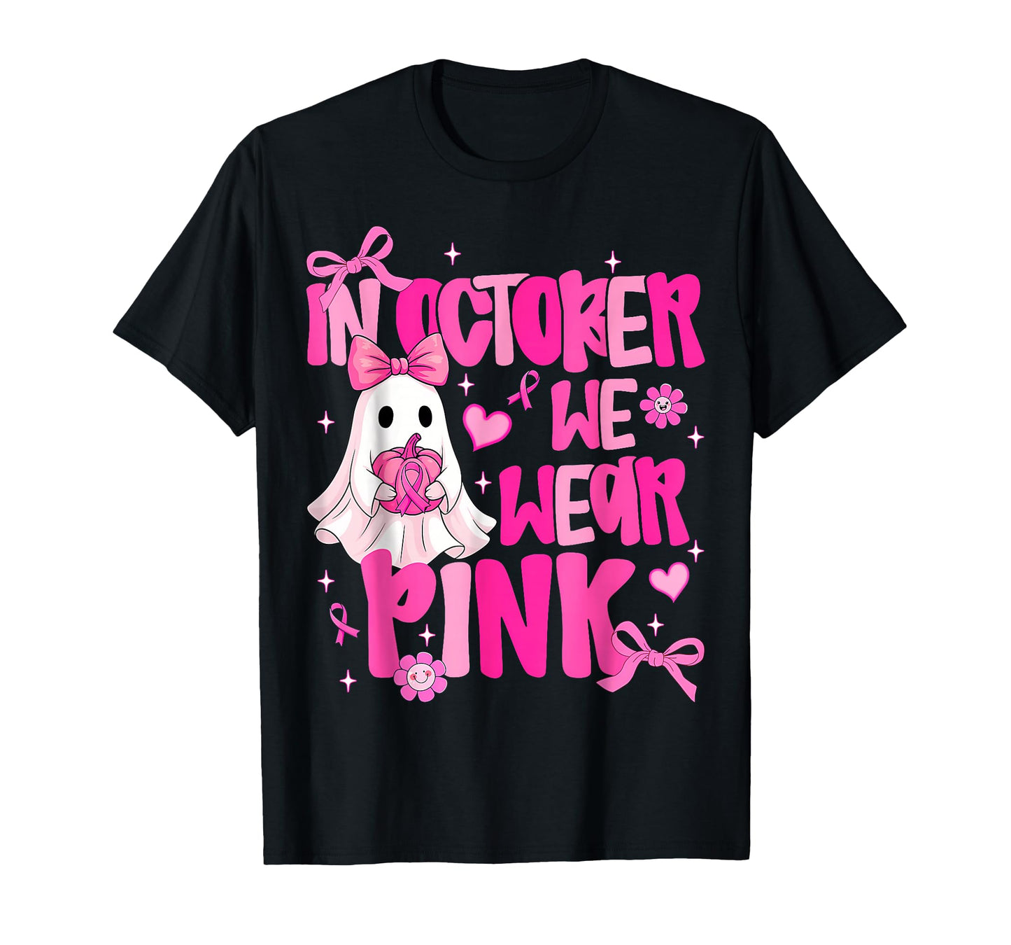 In October We Wear Pink Cute Ghost Halloween Breast Cancer T-Shirt