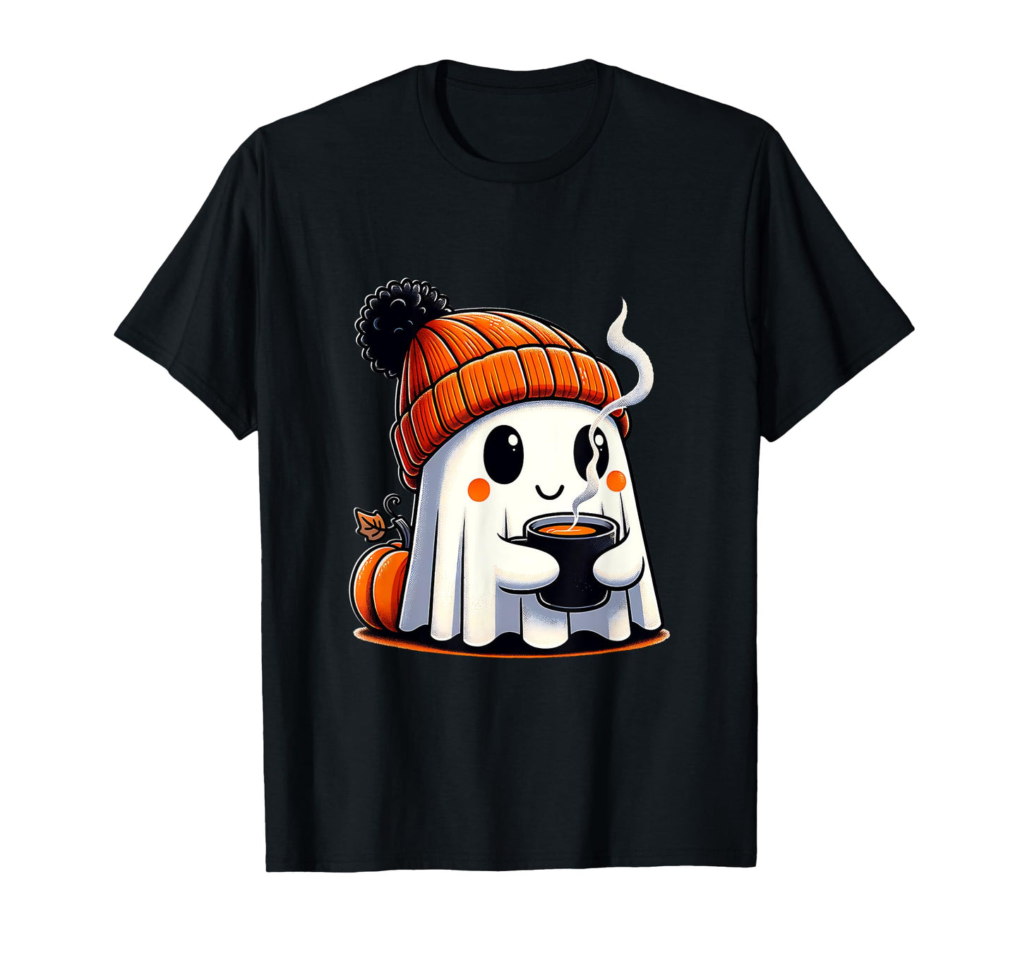 Halloween Cute Kawaii Ghost Drinking Coffee Women Men Kids T-Shirt