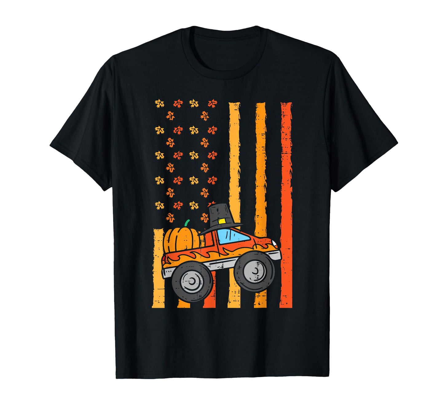 Thanksgiving Monster Truck US Flag Fall Toddler Boys Kids T-Shirt