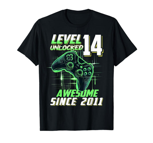 Level 14 Unlocked Awesome Since 2011 14th Birthday Gaming T-Shirt