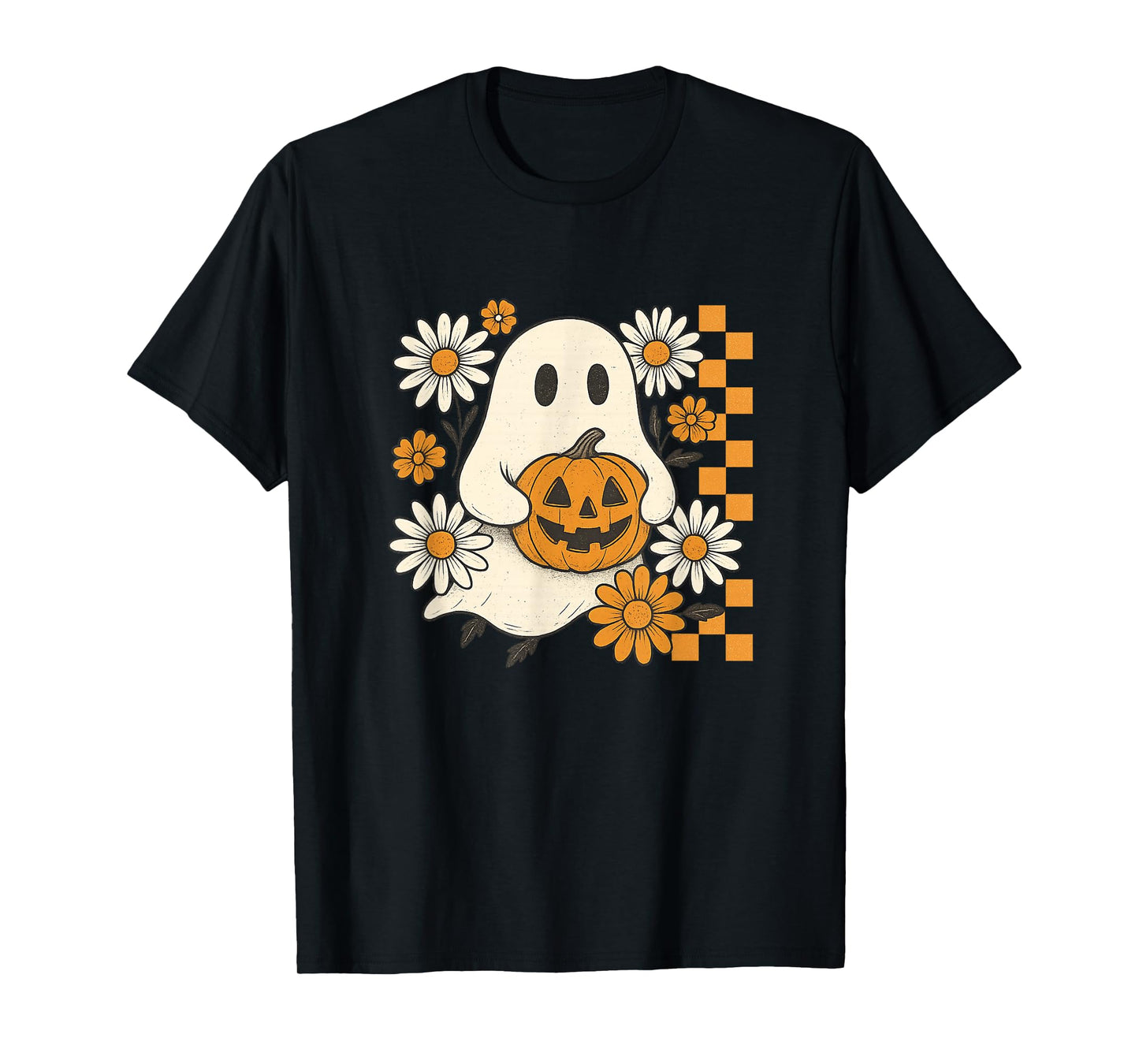 Vintage Floral Ghost Groovy Halloween Spooky Girls Women T-Shirt