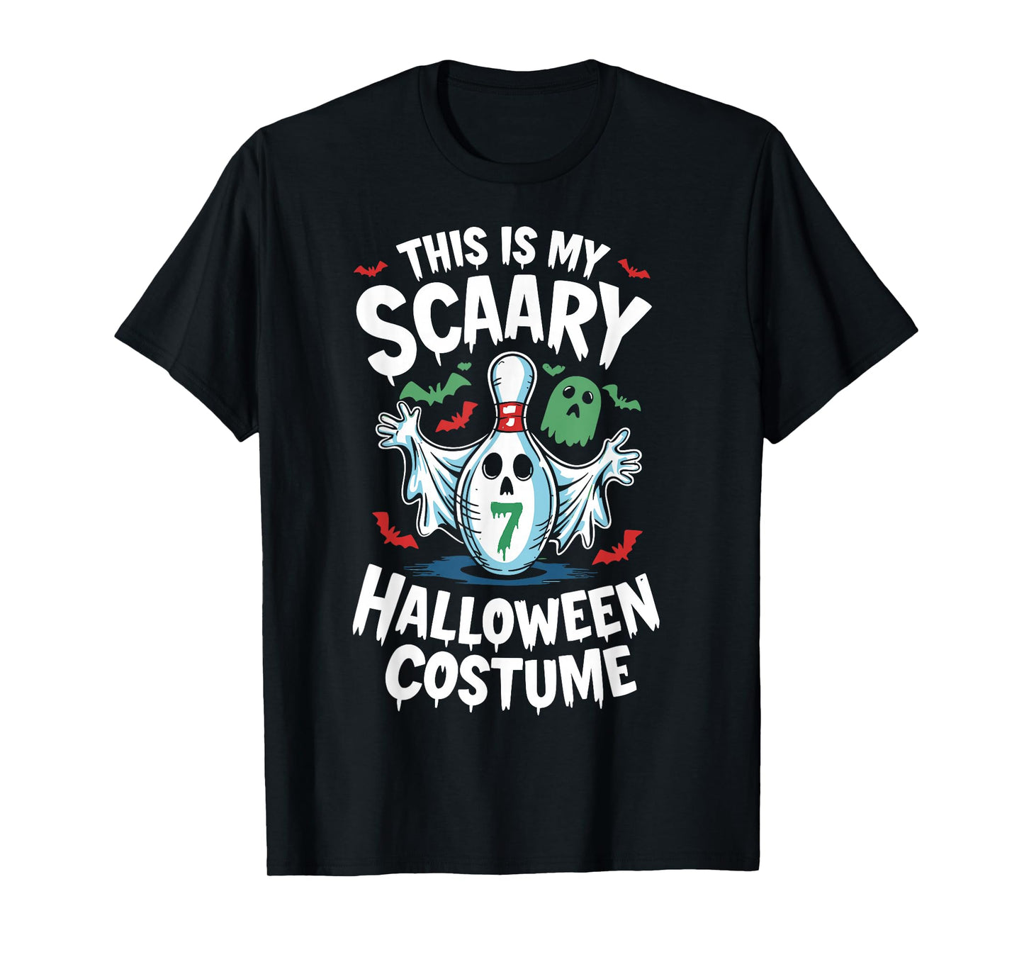 Funny Ghost Bowling League Team 7 Pin Halloween Humor Tee T-Shirt