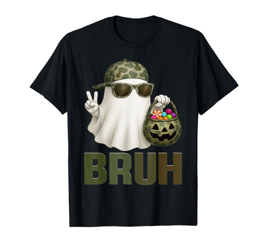 Bruh Halloween Camouflage Camo Ghost Hello Costumes Boy T-Shirt