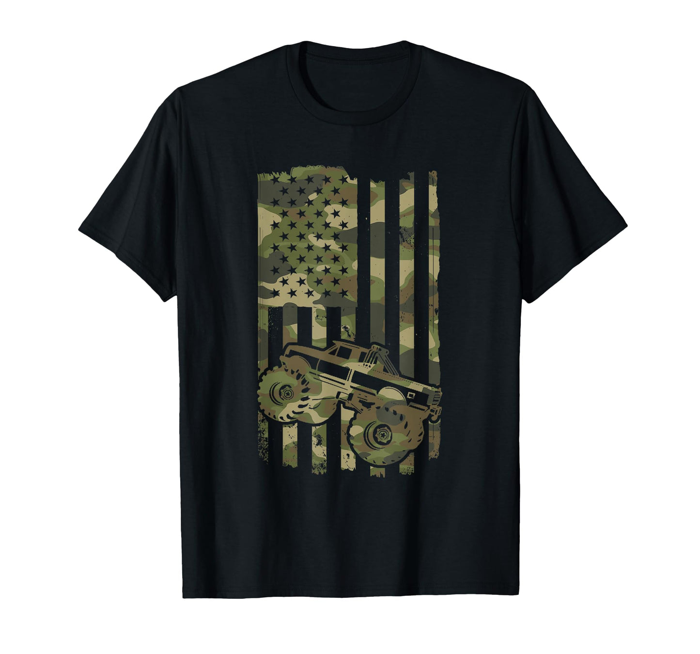 Monster Trucker Retro Monster Truck USA Flag 4th July T-Shirt