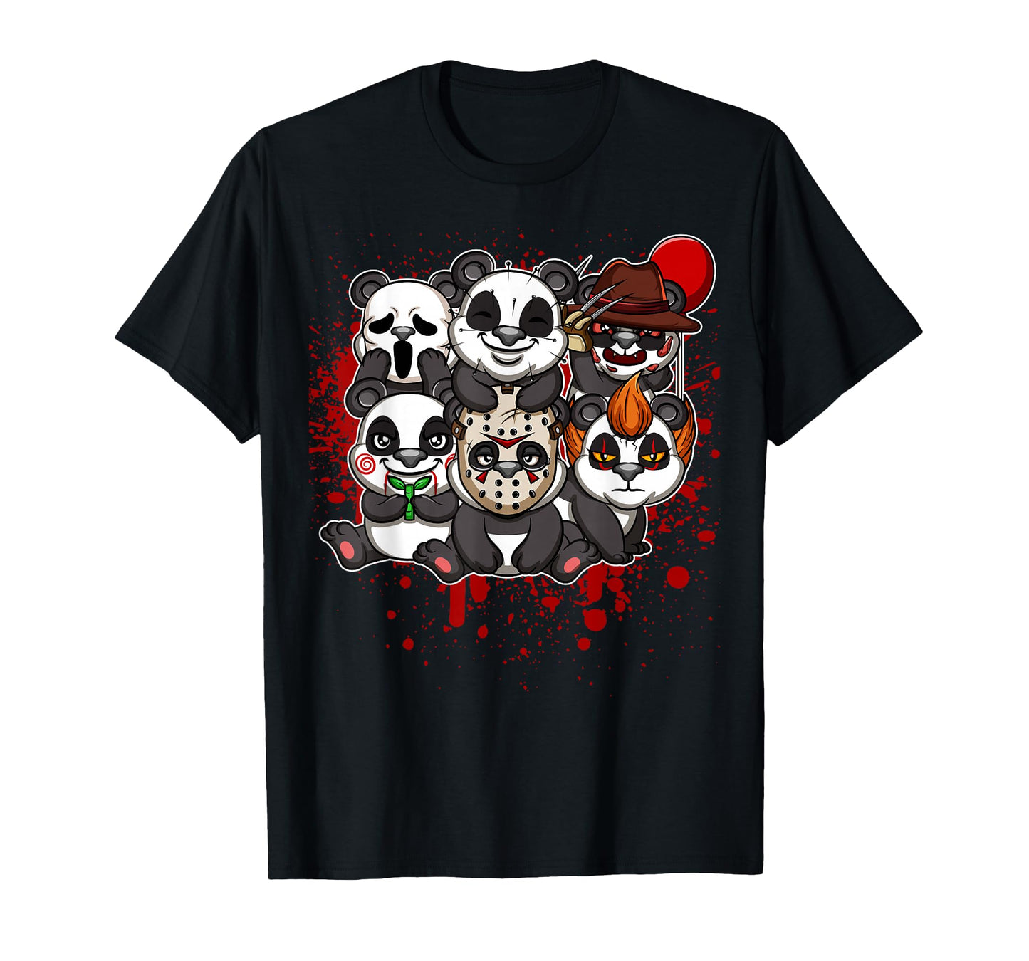Favorite Classic Horror Movie Characters Animals - My Little Horror Crew - Halloween Pandas T-Shirt
