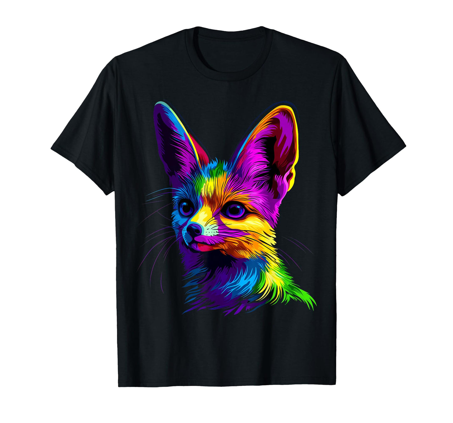 Colorful Fennec Fox Face Cute Animal Lover Men Women Black T-Shirt