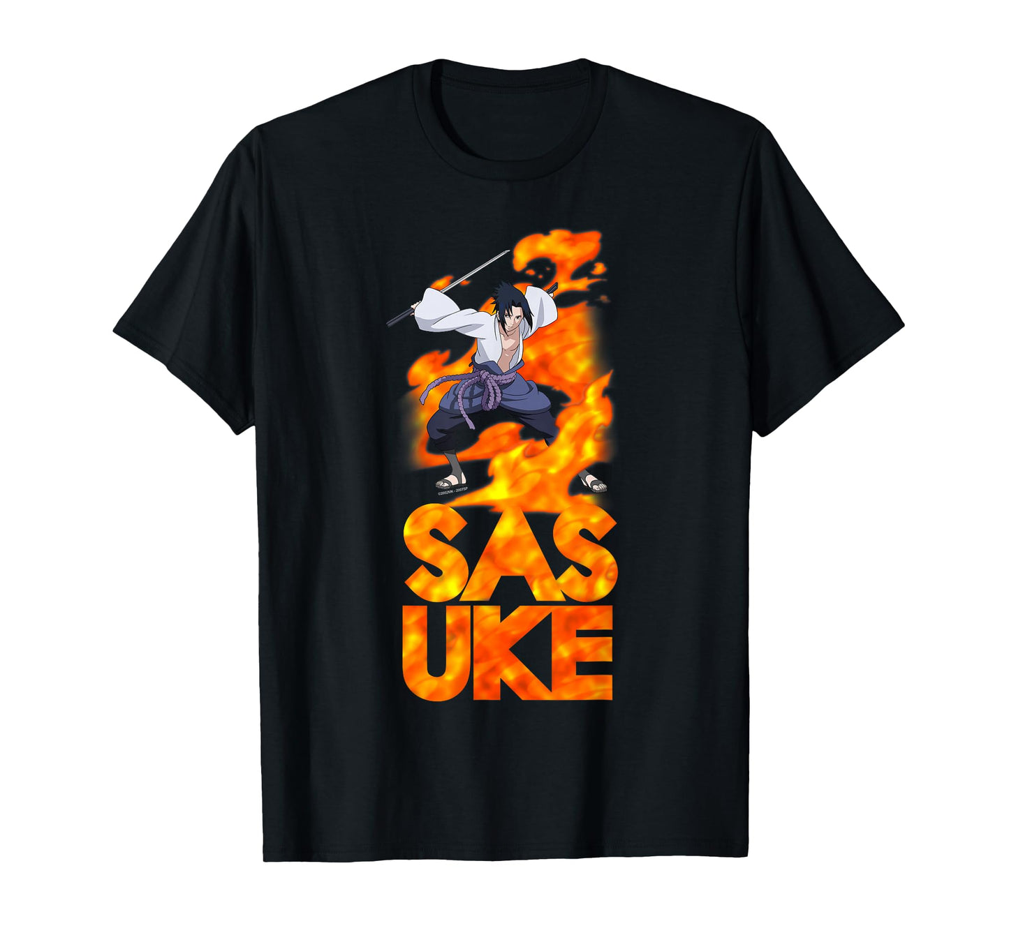 Naruto Shippuden Sasuke Stacked Flame Type Anime T-Shirt