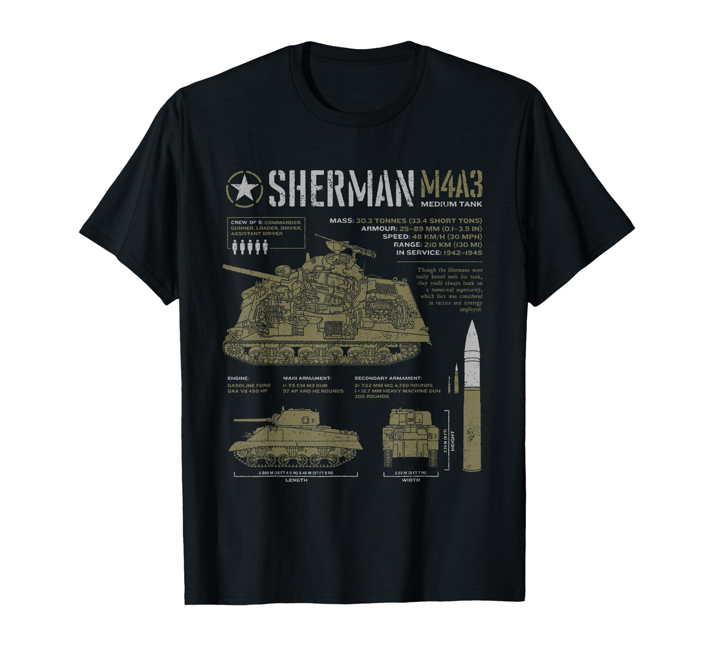 Sherman Tank World War 2 Blueprint T-Shirt