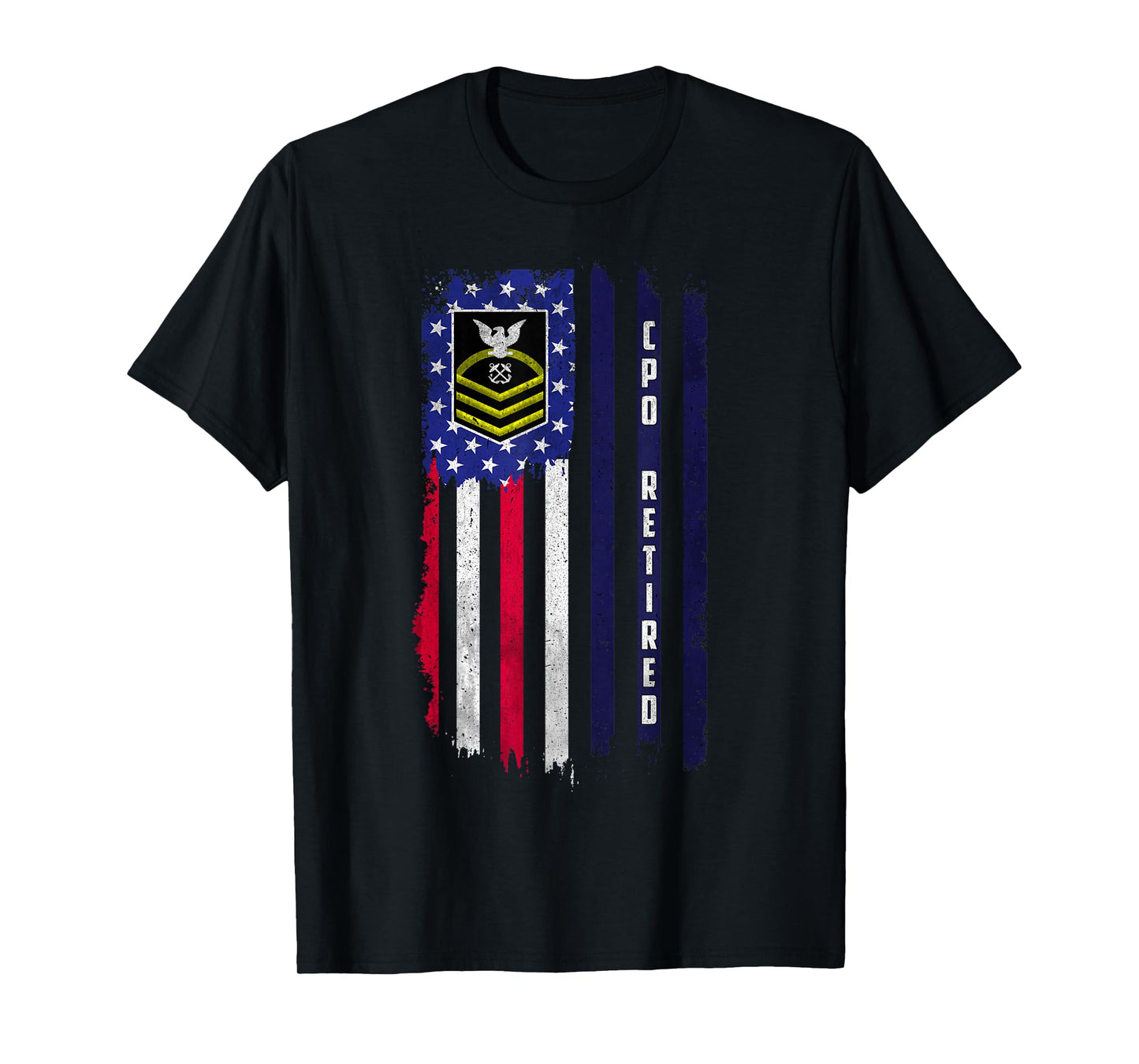 Retired E-7 Chief Petty Officer CPO Rank American Flag Papa T-Shirt