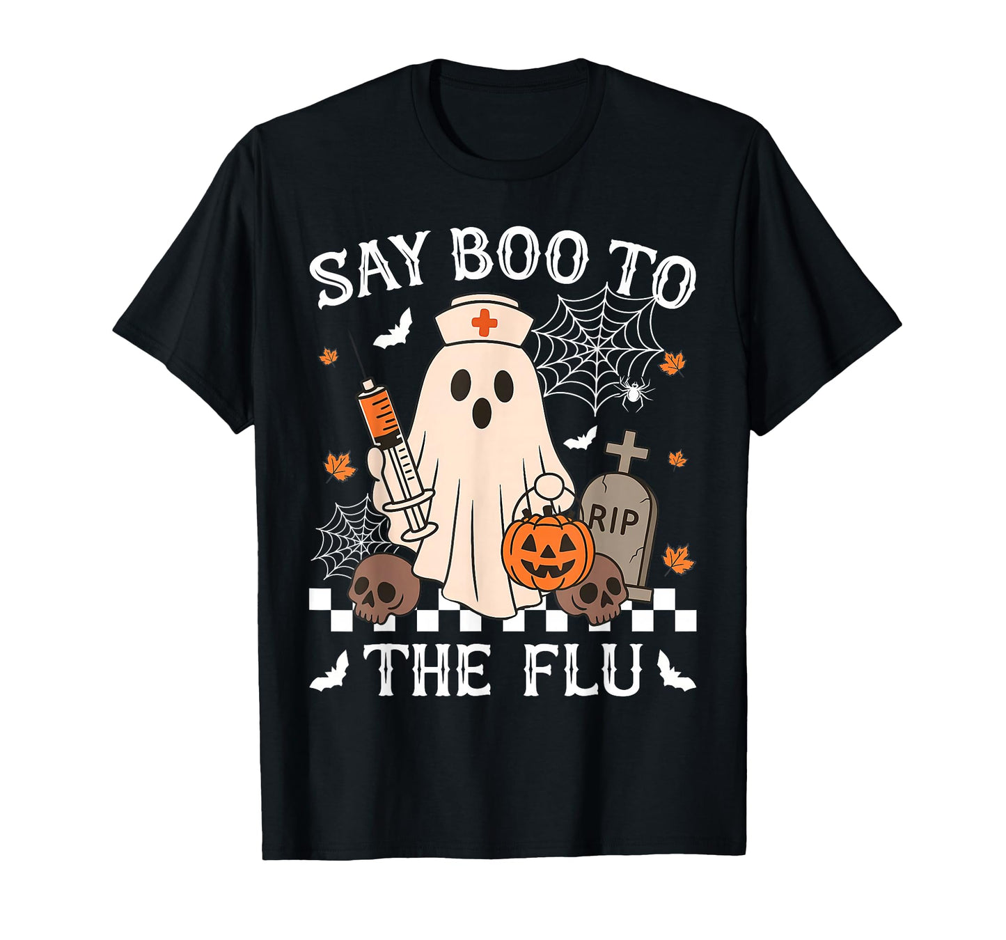 Retro Nurse Ghost Halloween Vaccine Say Boo to The Flu T-Shirt