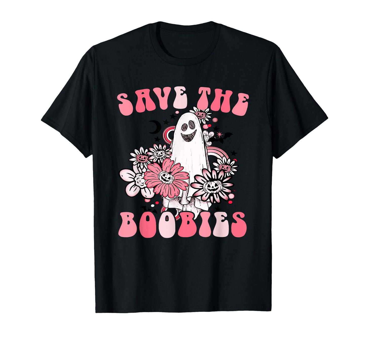 Boobees Breast Cancer Boho Groovy Ghost Save The Boo bees T-Shirt