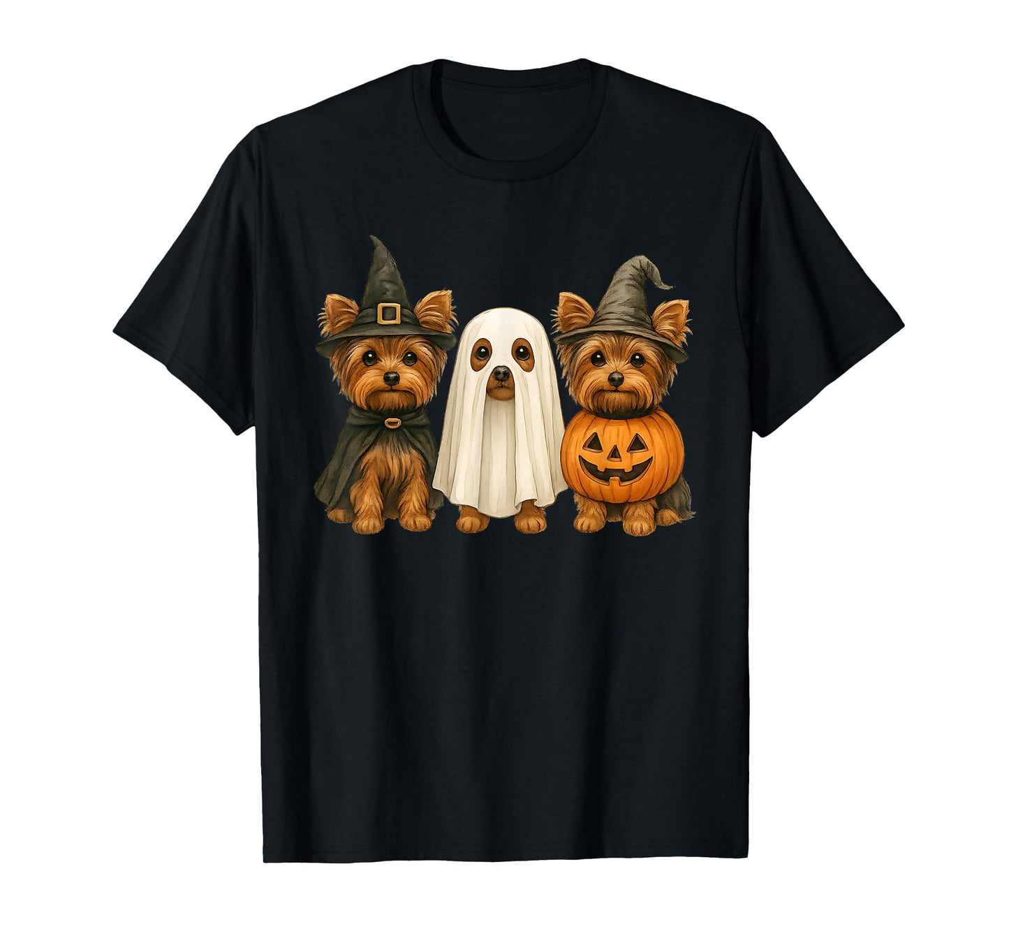 Yorkshire Terrier Halloween Yorkie Dog Witch Ghost Pumpkin T-Shirt
