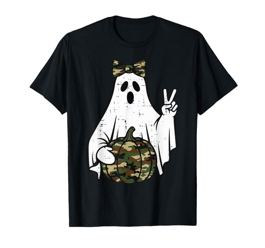 Halloween Ghost Camo Pumpkin Peace Costume Women Girls Kids T-Shirt
