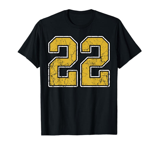 Old Gold Black White Sports Number 22 Jersey Uniform Player T-Shirt