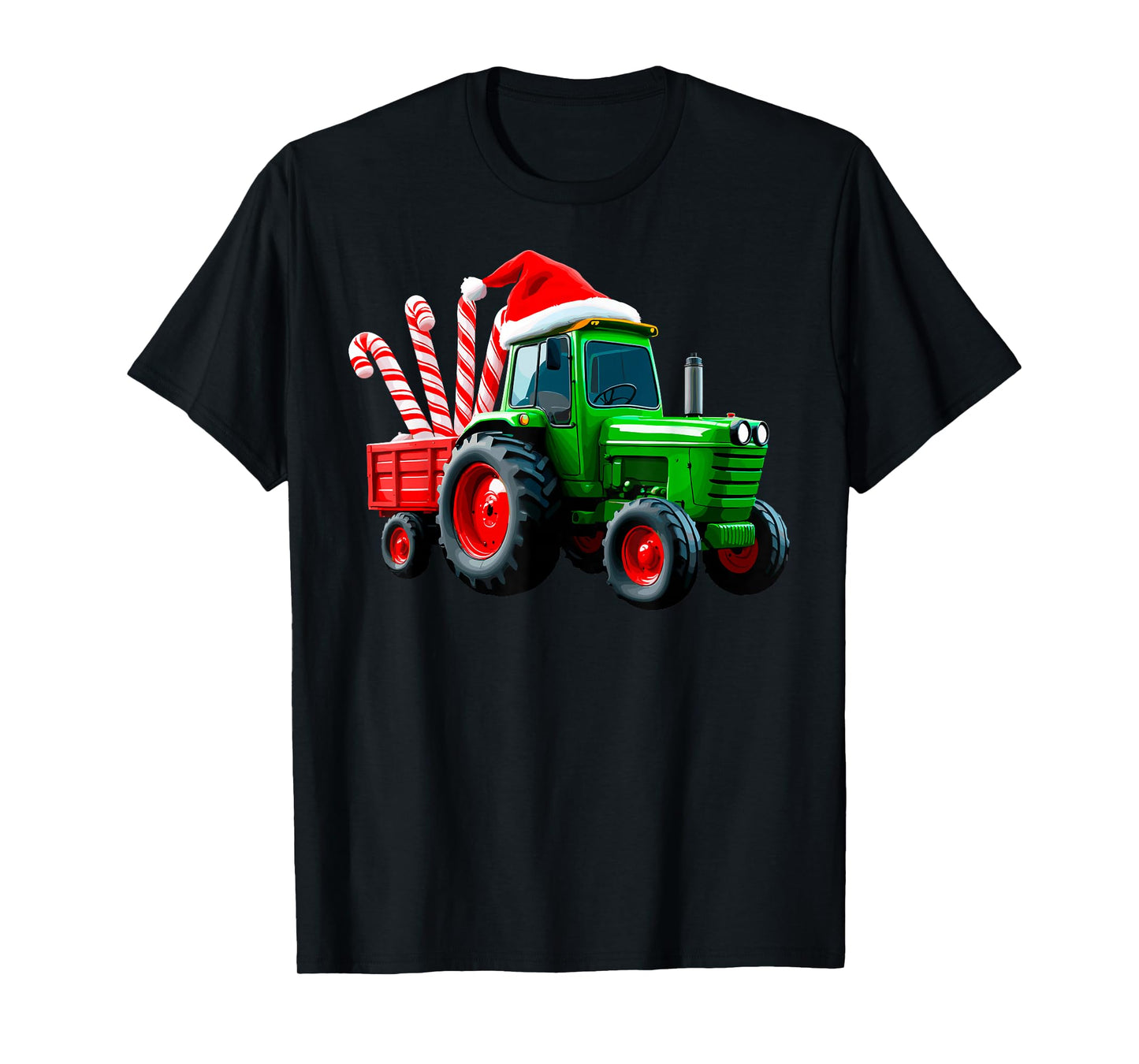 Tractor with Trailer Candy Cane Santa Farm Farmer Christmas T-Shirt