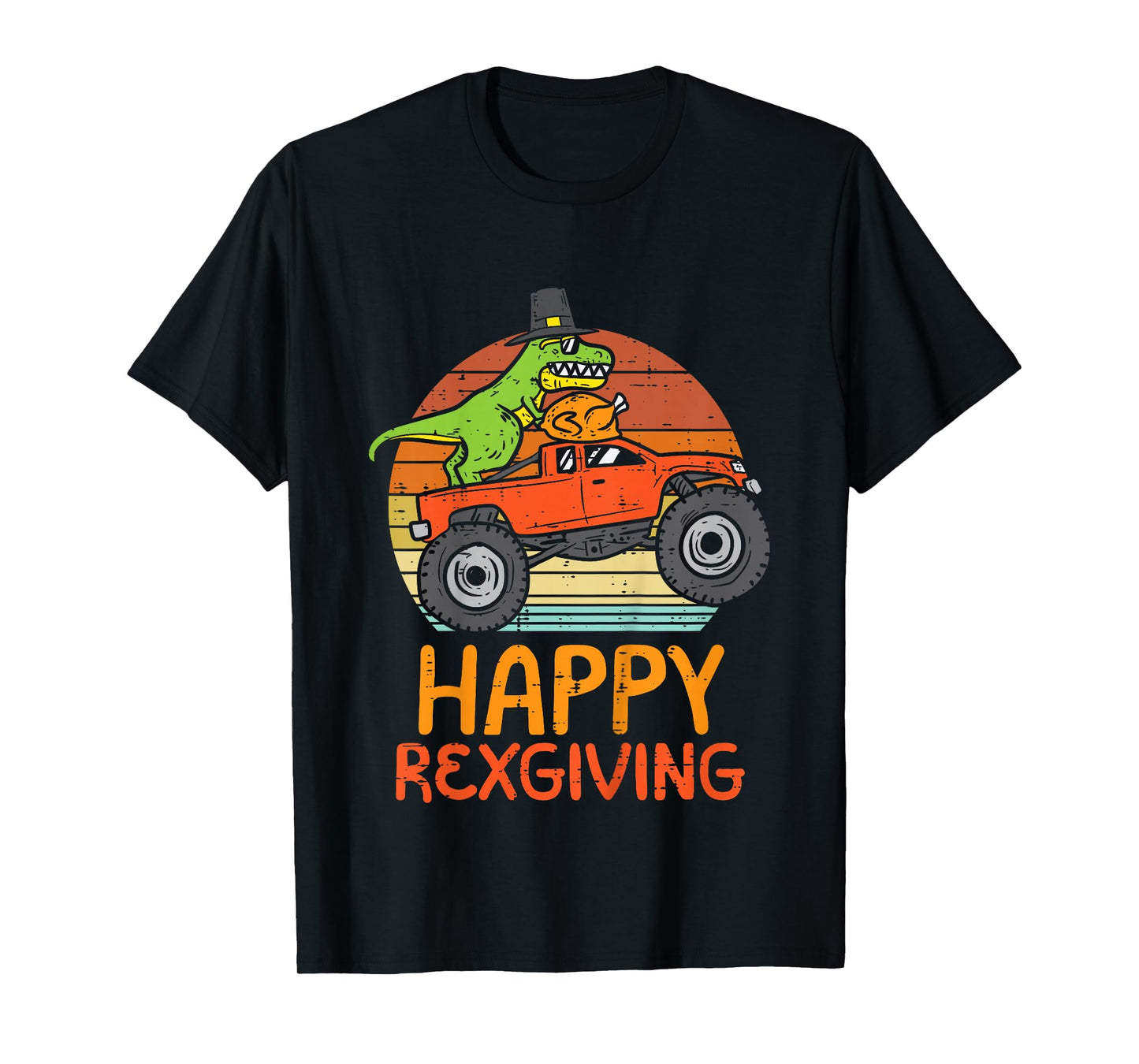 Kids Trex Monster Truck Happy Rexgiving Thanksgiving Boys Kids T-Shirt