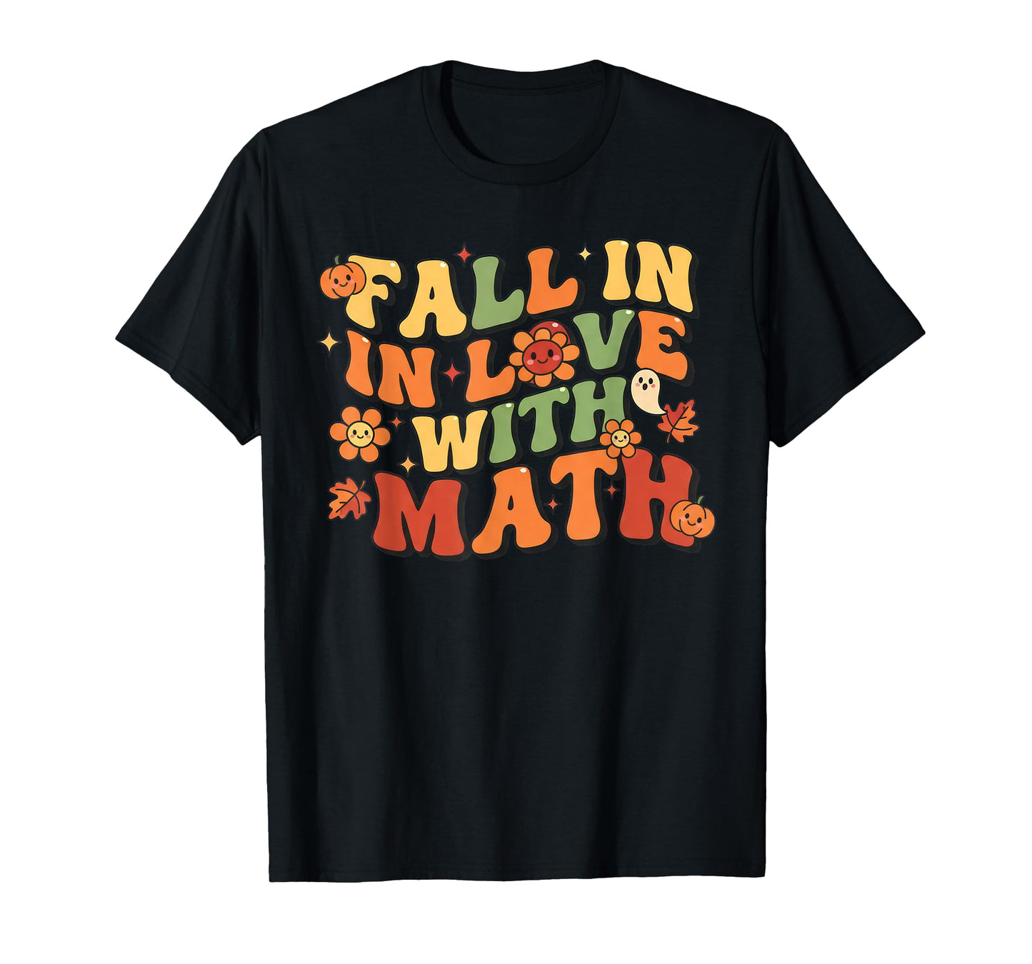 Fall in Love with Math Retro Groovy Teacher Autumn School T-Shirt
