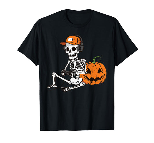 Halloween Gaming Skeleton Gamer Costume Men Boys Kids Teens T-Shirt
