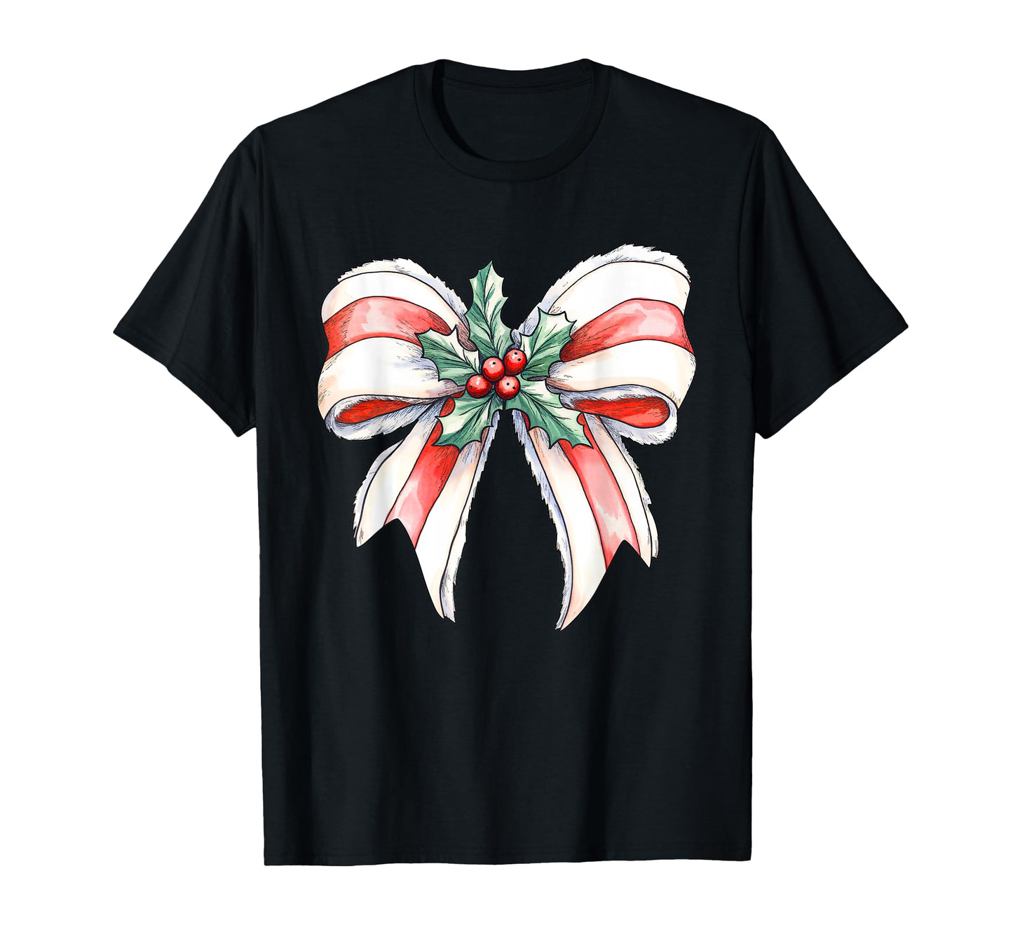 Coquette Christmas Bow Girls Women Holiday Ribbon Mistletoe T-Shirt