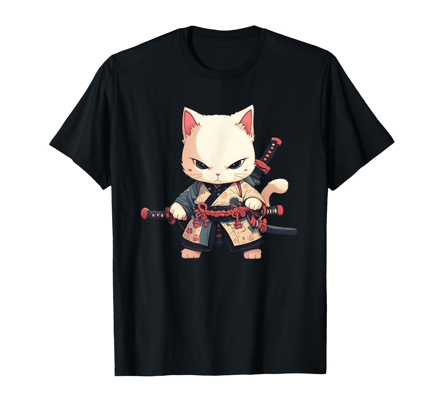 Japanese Samurai Cat Kawaii Ninja Cat Neko Men Women Girls Kids T-Shirt