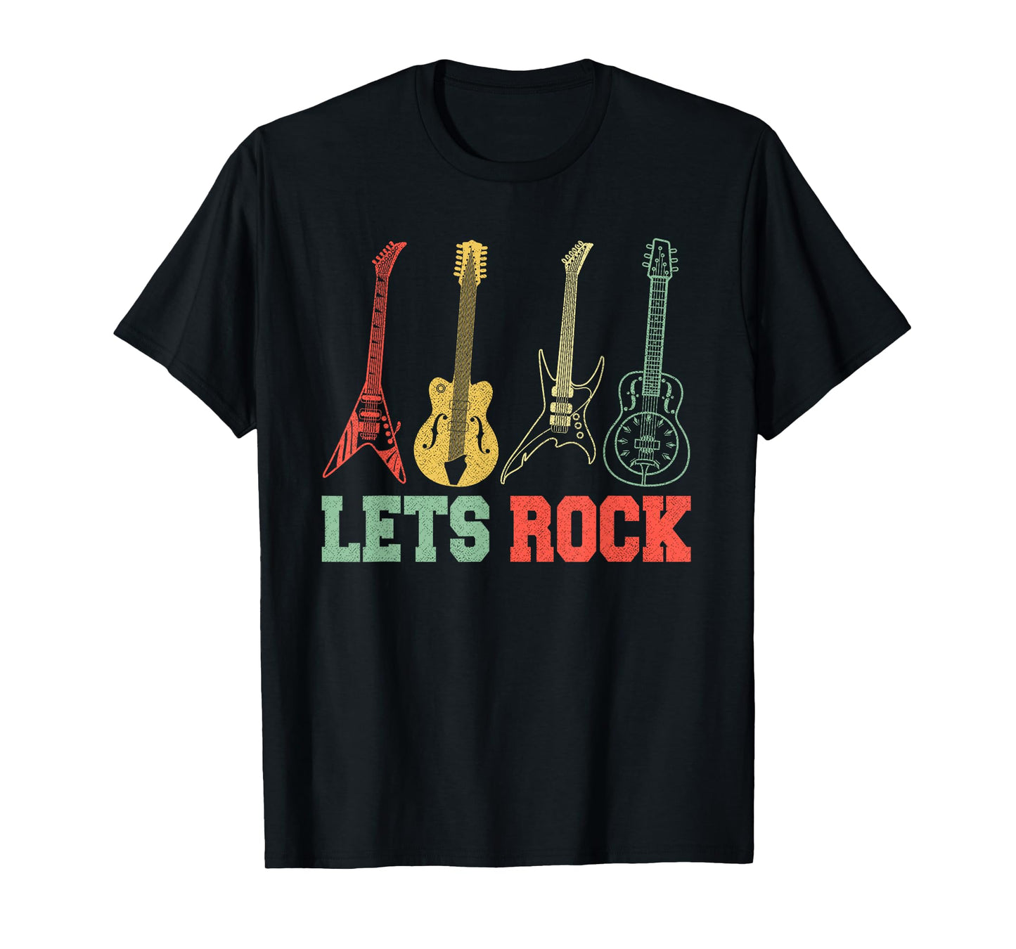 Lets Rock Rock n Roll Guitar Retro T-Shirt Small