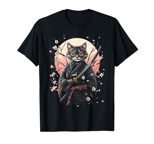 Samurai Cat Katana Warrior Fighter Japanese Art T-Shirt