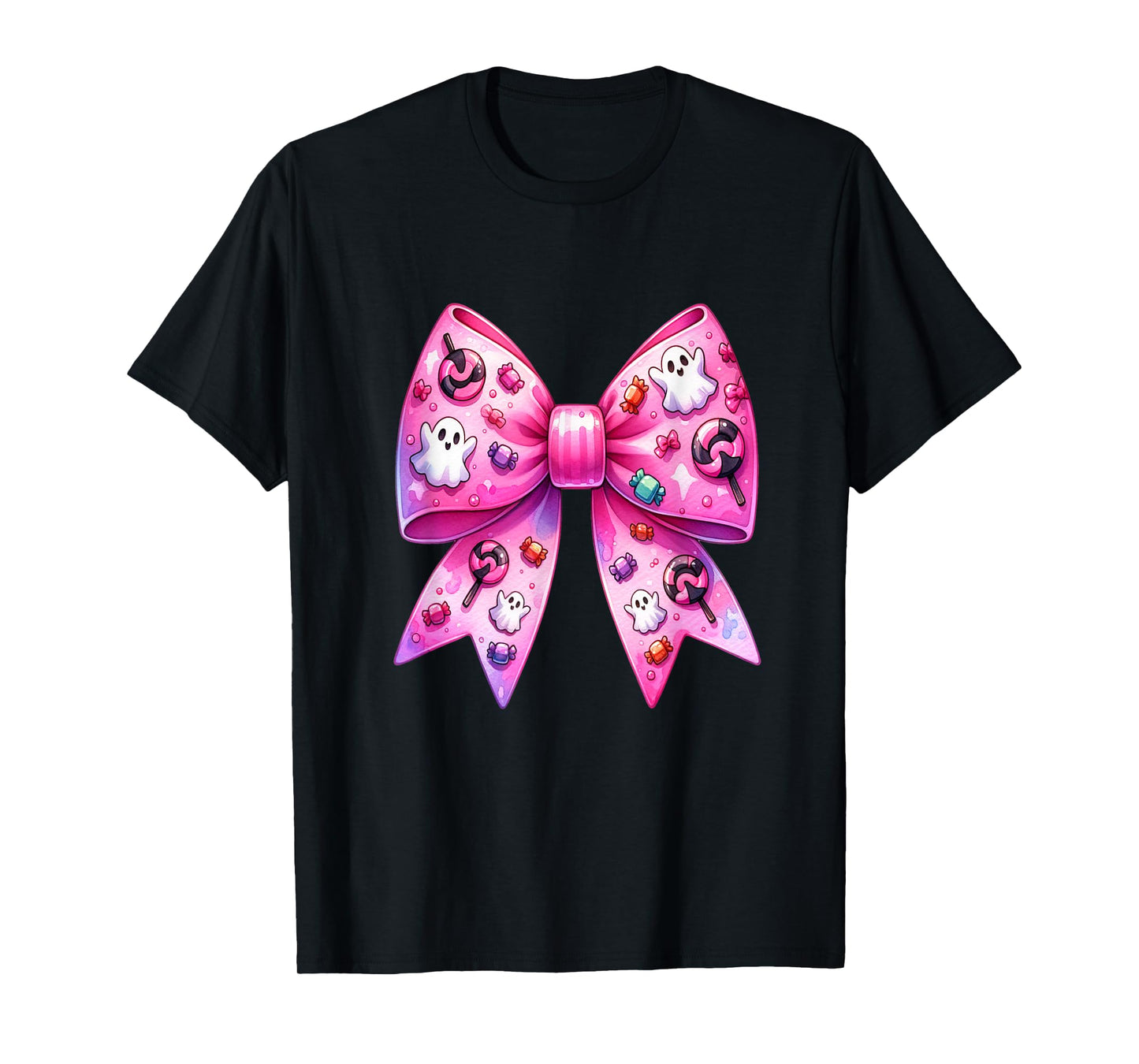 Coquette Bow Pink Ghost Halloween Spooky Women Girls T-Shirt