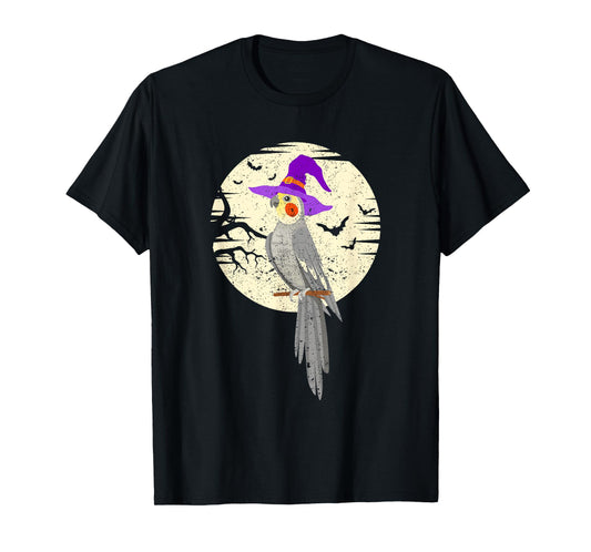 Cockatiel Bird Witch Hat Funny Halloween Animal Lover Scary T-Shirt