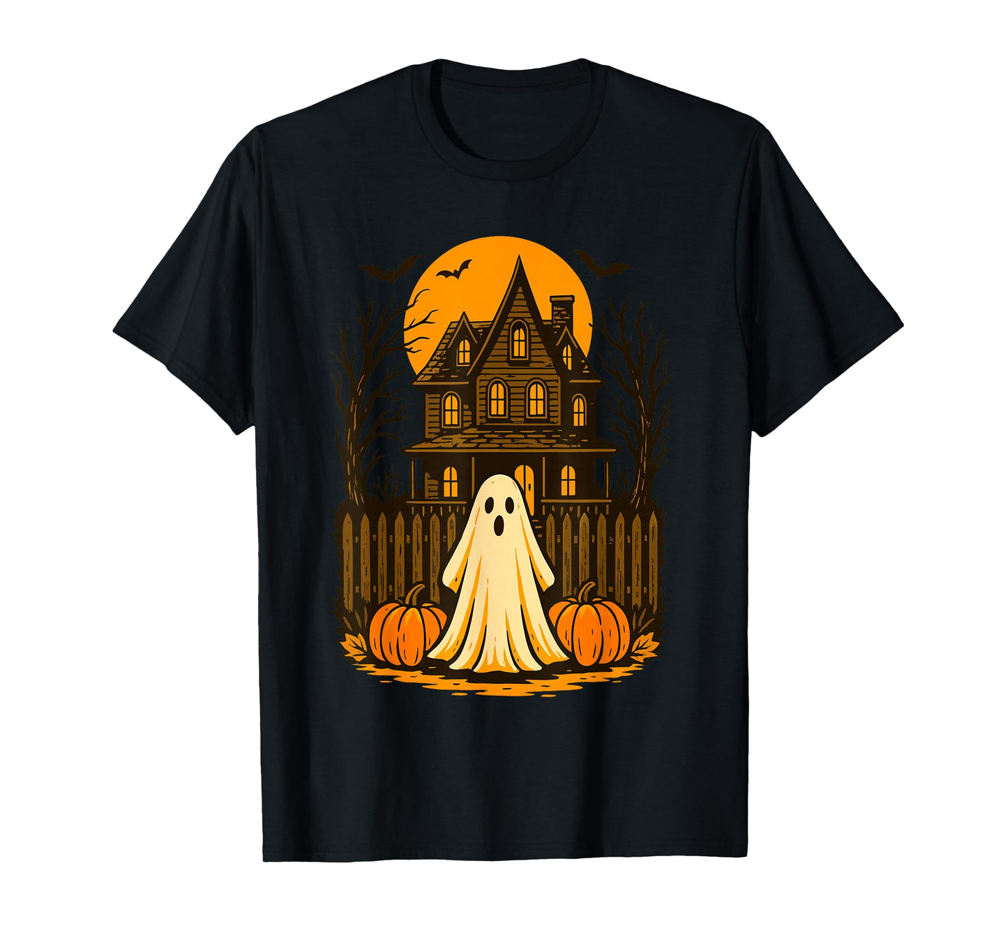 Vintage Ghost Boo Haunted House Halloween Design T-Shirt