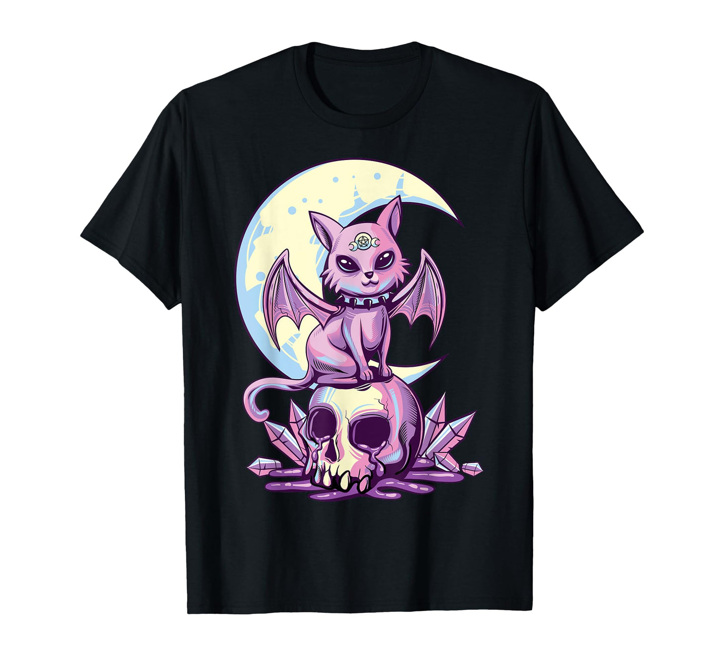 Pastel Goth Wiccan Cat Cute Creepy Witchy Cat and Skull T-Shirt