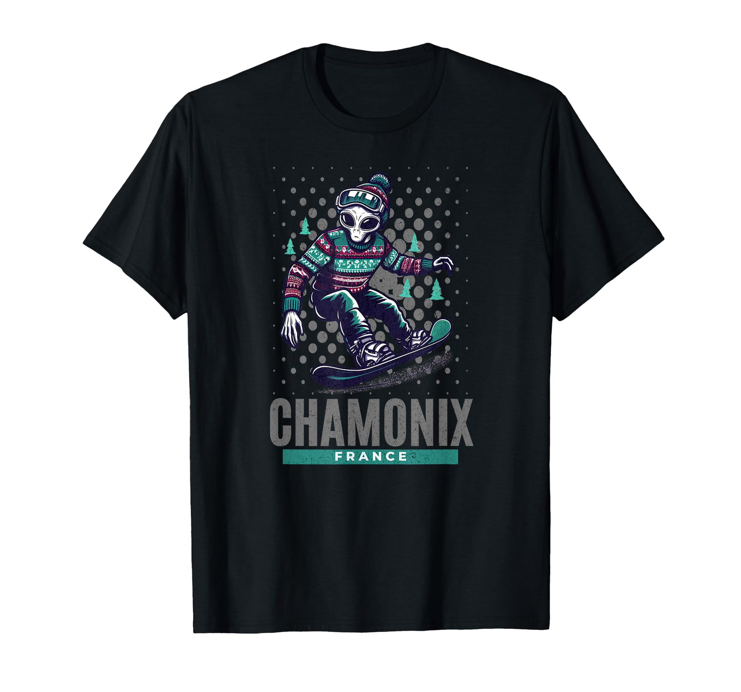 Cosmic Thrills - Alien Snowboarding in Chamonix France T-Shirt