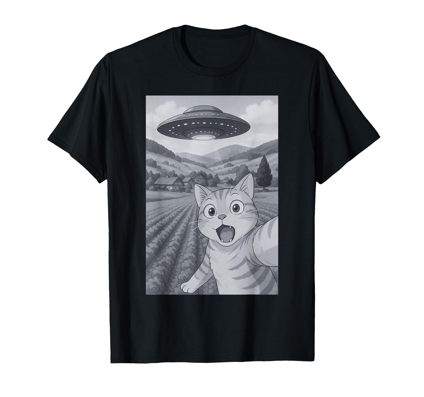 Cat Selfie With UFOs Alien UFO T-Shirt