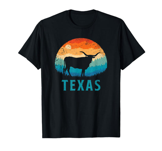 Texas Longhorn Cow Vintage Texan Cattle Herd Retro Lone Star T-Shirt