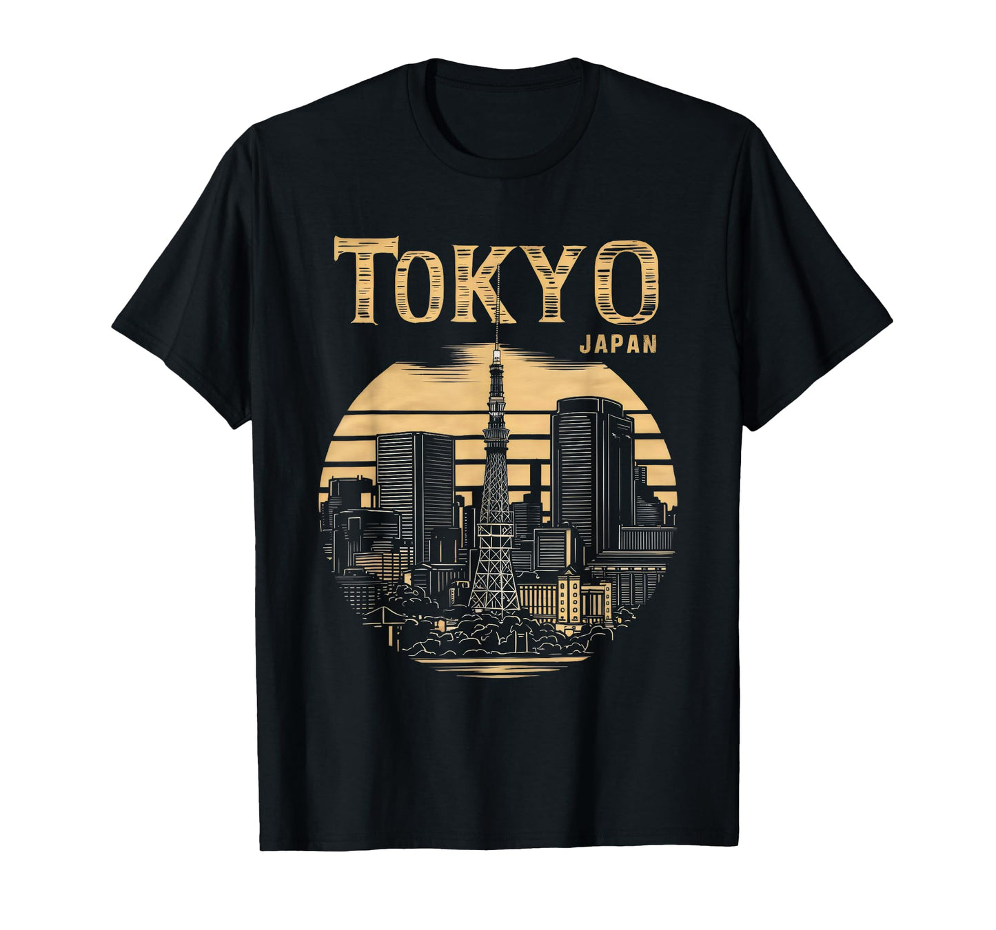 Tokyo Skyline Tower Woodblock Japanese Style Art Japan T-Shirt