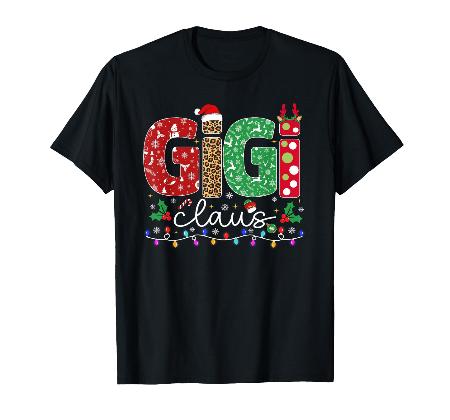 Family Christmas Shirt Women Funny Xmas Lights Gigi Claus T-Shirt