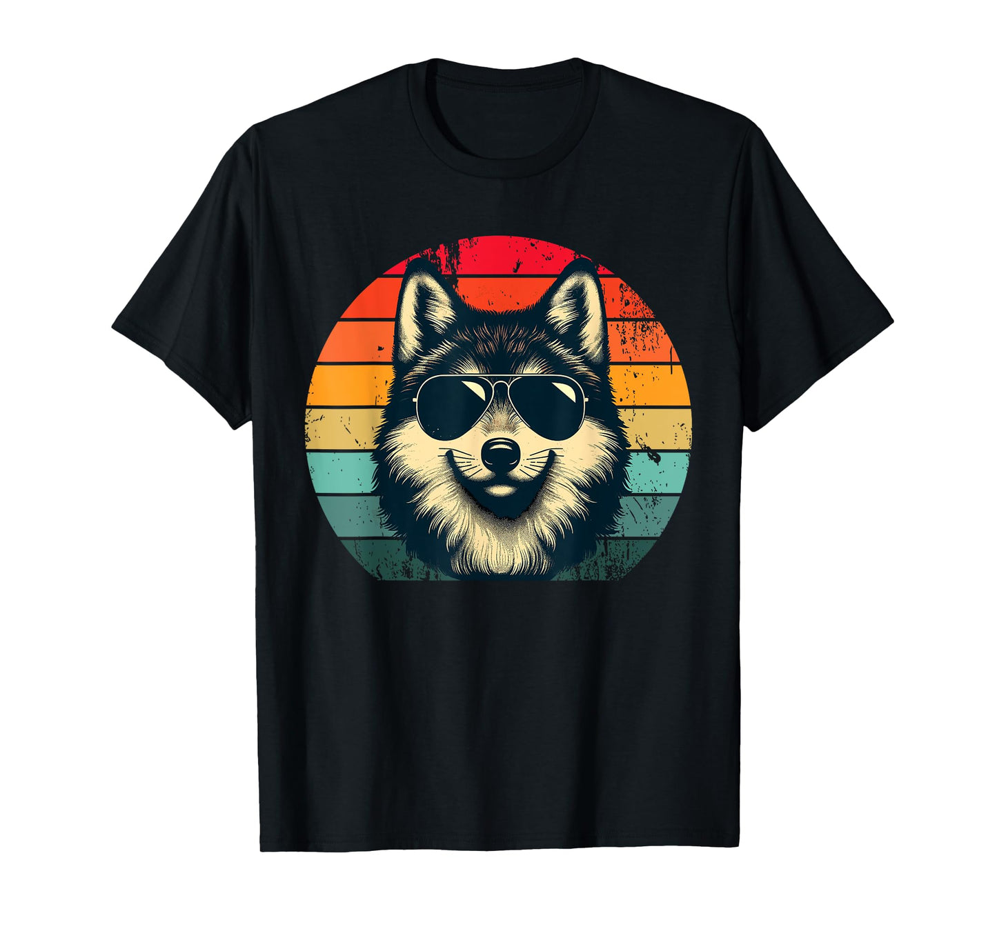 Cool Retro Wolf in Sunglasses 70s 80s 90s Novelty Funny Wolf T-Shirt
