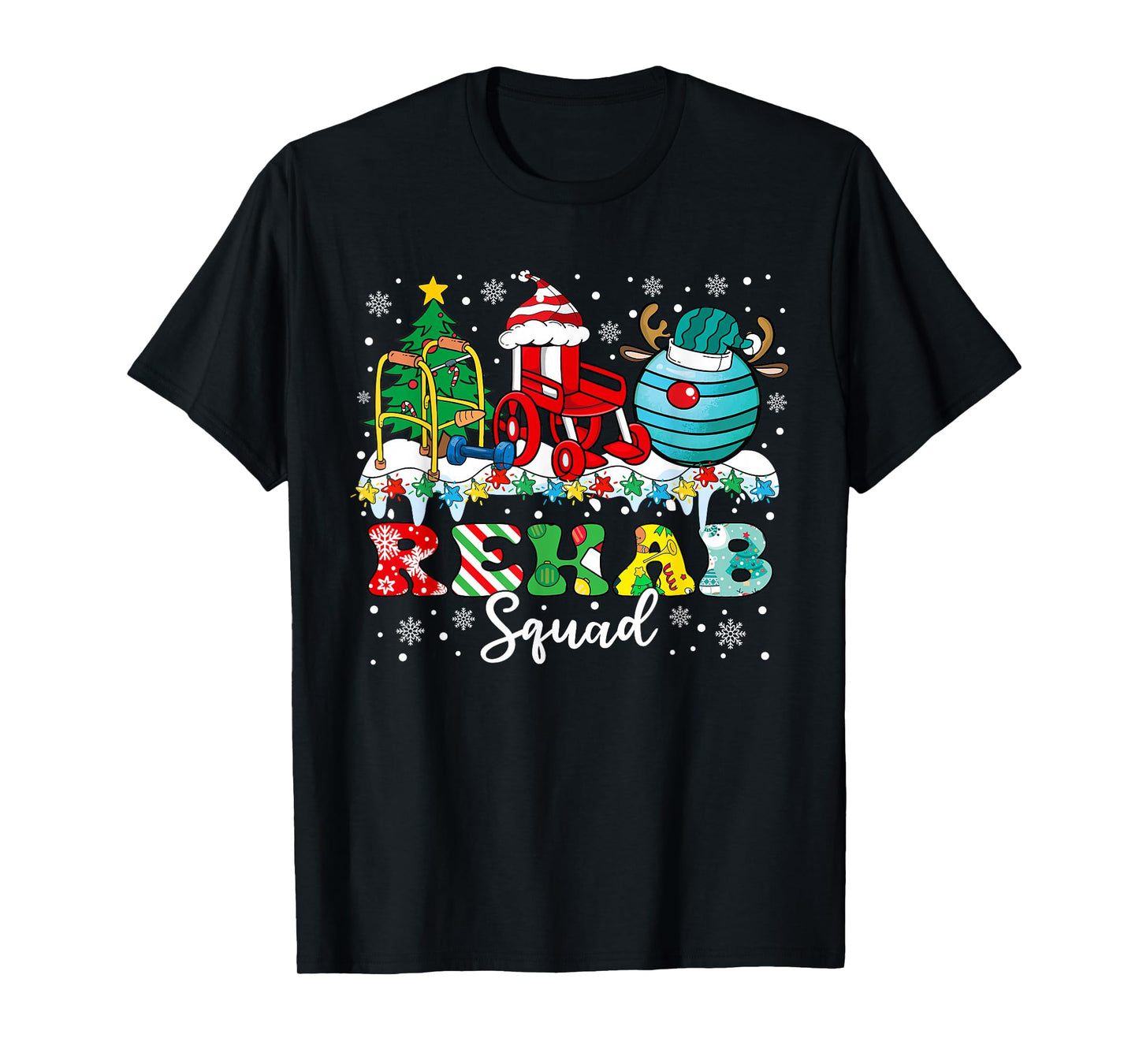 Rehab Squad Wheelchair Santa Reindeer Rehab Nurse Christmas T-Shirt